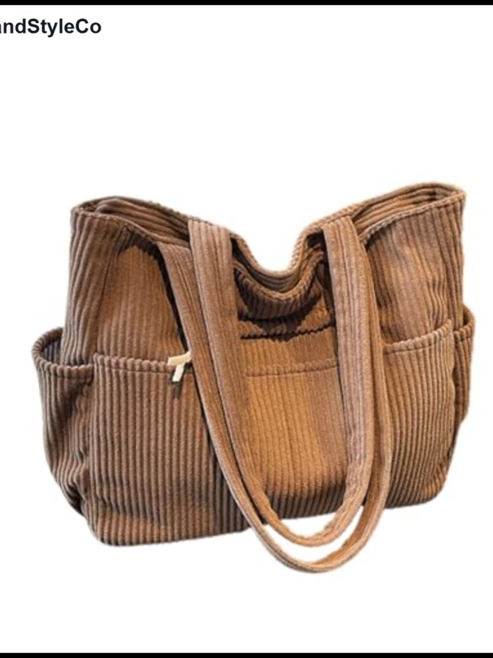 Corduroy Tote Bag with Multiple Pockets, Large Hobo Shoulder Bag for Office &